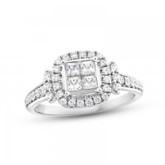 Diamond Engagement Ring 7/8 ct tw Princess/Round-Cut 14K White Gold