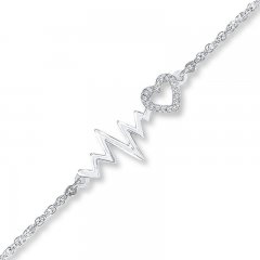 Heartbeat Anklet Diamond Accents Sterling Silver