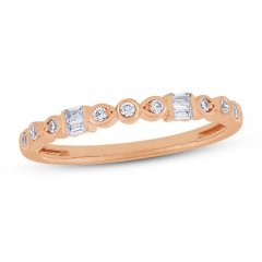 Diamond Anniversary Ring 1/8 ct tw Round/Baguette 10K Rose Gold