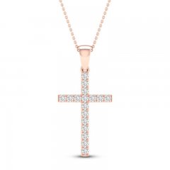 Diamond Cross Necklace 1/4 ct tw Round-Cut 10K Rose Gold 18"