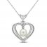 Cultured Pearl & White Lab-Created Sapphire Heart Necklace Sterling Silver 18"