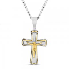 Men's Crucifix Pendant Stainless Steel/Yellow Ion Plating 24"