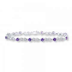 Amethyst Heart Bracelet Diamond Accents Sterling Silver