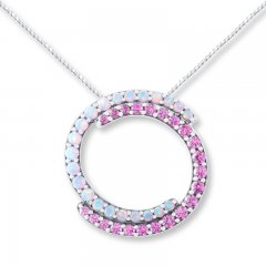 Lab-Created Opal Circle Necklace Sterling Silver