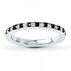 Stackable Ring Black/White Diamonds Sterling Silver