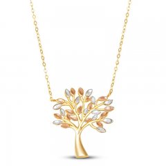 Family Tree Necklace 10K Tri-Tone Gold 17"