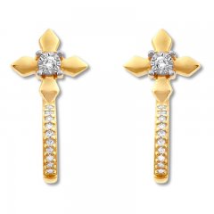 Diamond Cross Hoop Earrings 1/20 ct tw Round 10K Yellow Gold