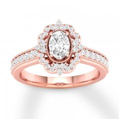 Diamond Engagement Ring 7/8 ct tw Oval/Round 14K Rose Gold