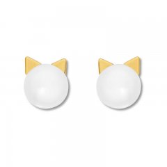 Young Teen Kitty Earrings Cultured Pearls 14K Yellow Gold