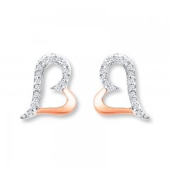 Heart Earrings 1/10 cttw Diamonds Sterling Silver/10K Rose Gold