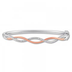 Diamond Bangle Bracelet 1/10 cttw Sterling Silver/10K Rose Gold