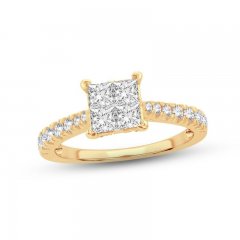 Multi-Diamond Engagement Ring 1-1/4 ct tw Princess & Round-cut 14K Yellow Gold