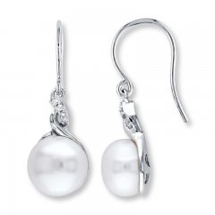 Cultured Pearl Earrings 1/20 ct tw Diamonds Sterling Silver