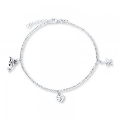 Heart/Star/Dolphin Anklet Sterling Silver 9" Length