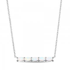 Lab-Created Opal Dainty Bar Necklace Sterling Silver 18"