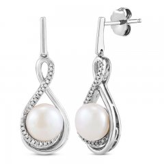 Cultured Pearl Earrings 1/10 ct tw Diamonds Sterling Silver