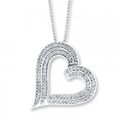 Diamond Heart Necklace 1/4 ct tw Round-cut Sterling Silver