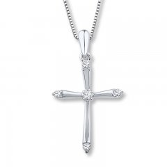 Diamond Cross Necklace 1/10 ct tw Round-cut Sterling Silver