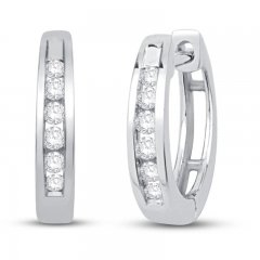 Diamond Huggie Hoop Earrings 1/8 ct tw Round-cut 10K White Gold