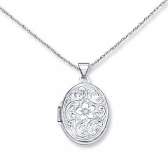 Oval Floral Locket Necklace Sterling Silver