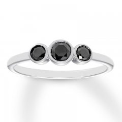 Black Diamond Ring 3/8 ct tw Round-cut 10K White Gold