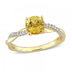 Citrine Engagement Ring 1/6 ct tw Diamonds 14K Yellow Gold