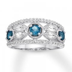 Blue Topaz & Lab-Created White Sapphire Ring Sterling Silver