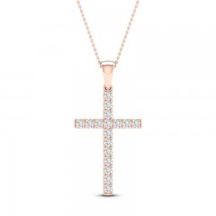 Diamond Cross Necklace 1/2 ct tw Round-Cut 10K Rose Gold 18"