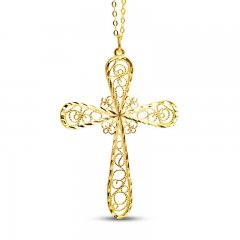 Italian Cross Necklace 14K Yellow Gold 18"