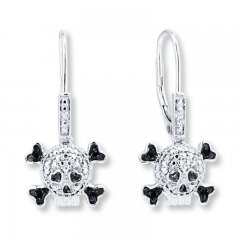 Skull & Cross-bones 1/20 cttw Diamonds Sterling Silver Earrings