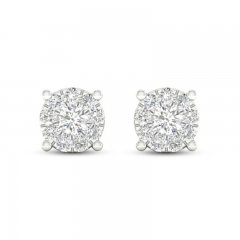 Diamond Halo Stud Earrings 1/4 ct tw Round-Cut 10K White Gold