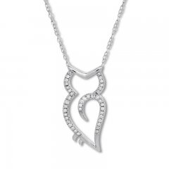 Diamond Owl Necklace 1/10 ct tw Round-cut 10K White Gold