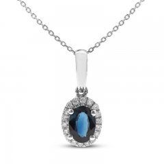 Blue Sapphire & Diamond Necklace 1/10 ct tw 10K White Gold 18"