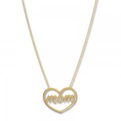 Mom Heart Necklace 14K Yellow Gold 16 to 18 Adjustable