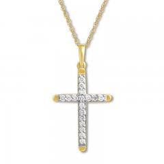 Diamond Cross Necklace 1/4 ct tw Round-cut 10K Yellow Gold