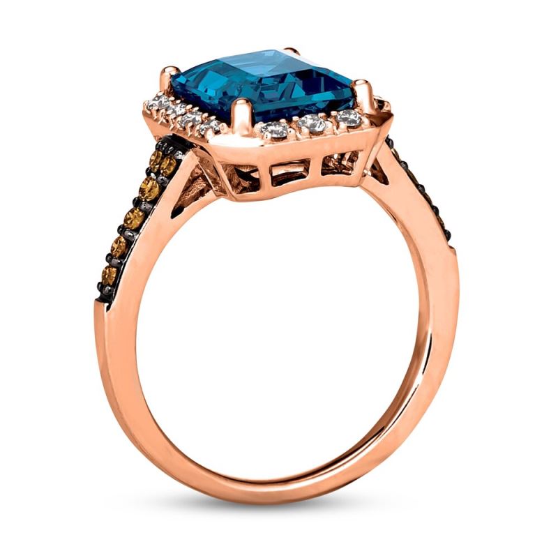 Le Vian Blue Topaz Ring 1/3 ct tw Diamonds 14K Strawberry Gold ...
